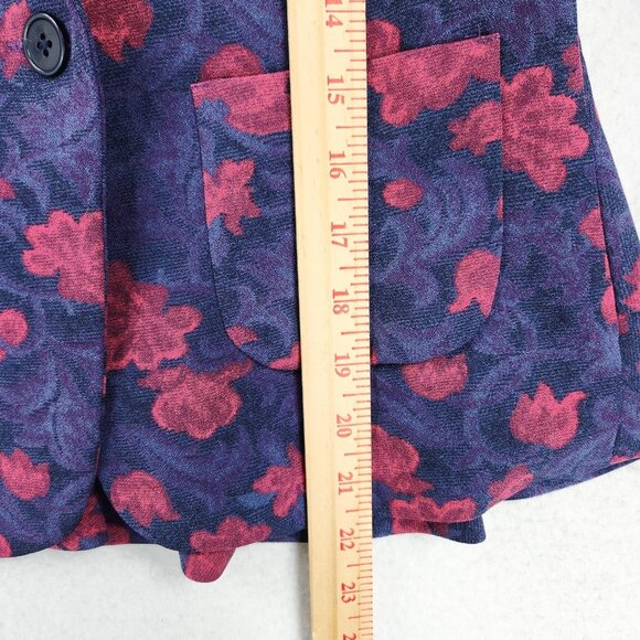 ModCloth Jacket Womens XS Purple Pink Floral Peplum Puff Shoulder Blazer Preppy - Picture 6 of 13